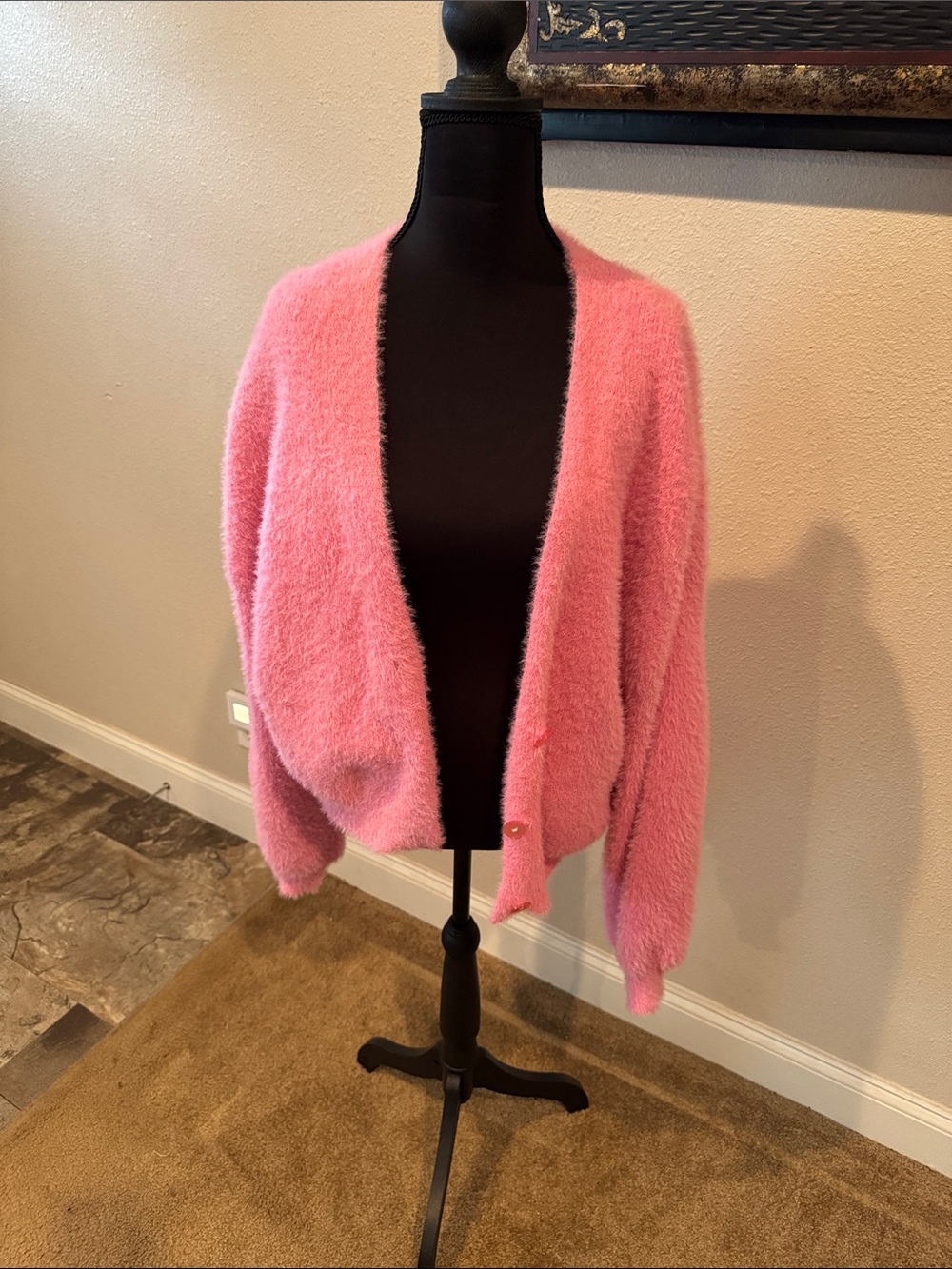 Cozy Pink Fuzzy Open-Front Cardigan Sweater